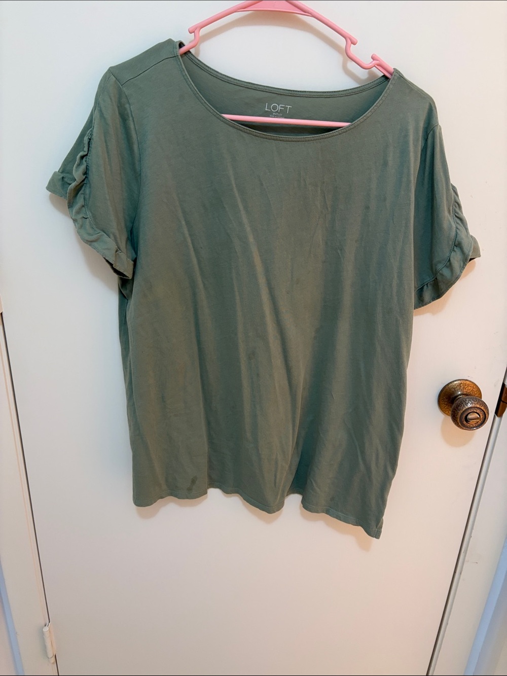 LOFT Olive Green Short Sleeve Tee with Ruffle Sleeves